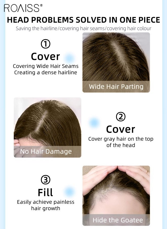 رويس قطعة شعر نسائية غير مرئية بدون خياطة، غرة أنيقة مفروقة من المنتصف، قطعة شعر شبكية داخلية رقيقة تسمح بمرور الهواء، مناسبة للنساء اللواتي يعانين من تساقط شعر خفيف، تغطي الشعر الرمادي وتزيد من كثافة الشعر، بني فاتح، 7×7 سم - Image 3